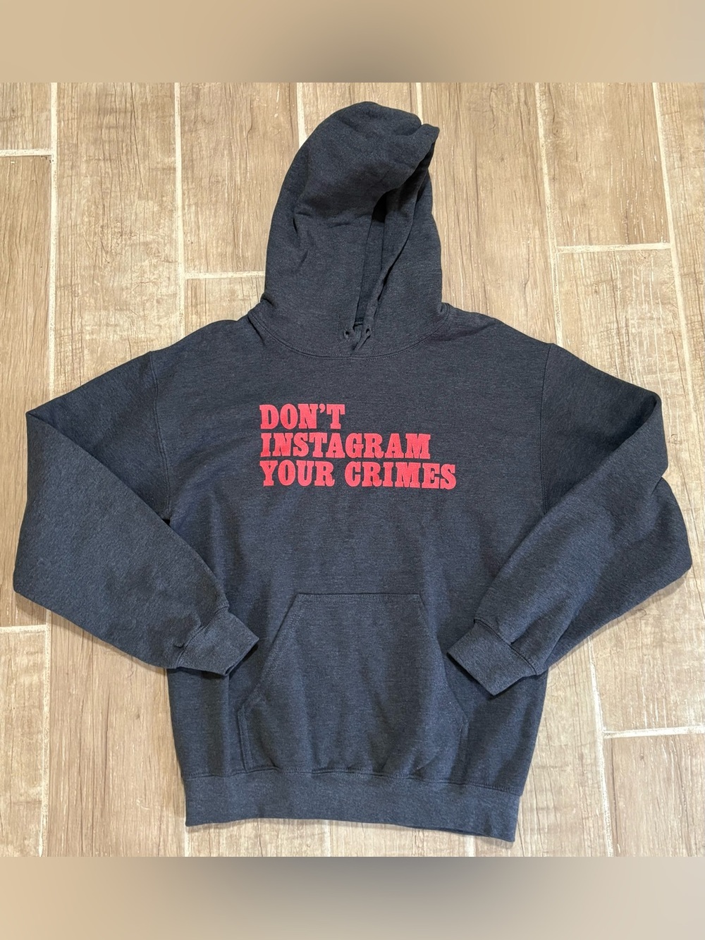 Gildan Dark Gray Crewneck Hoodie with Red Slogan